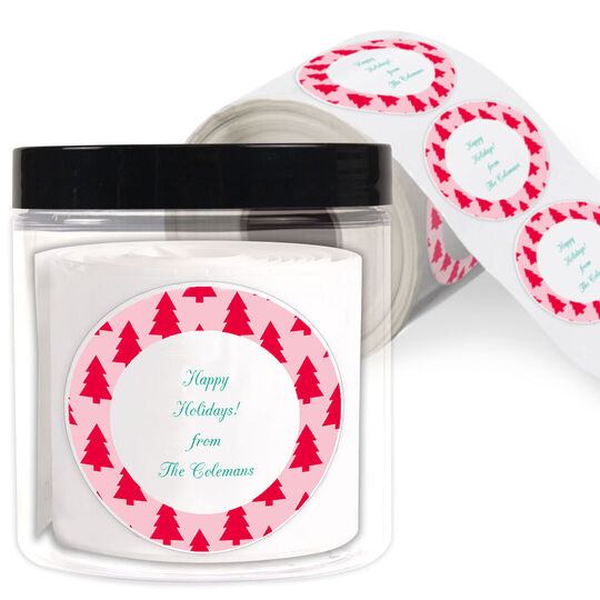 Modern Holiday Trees Round Gift Stickers in a Jar